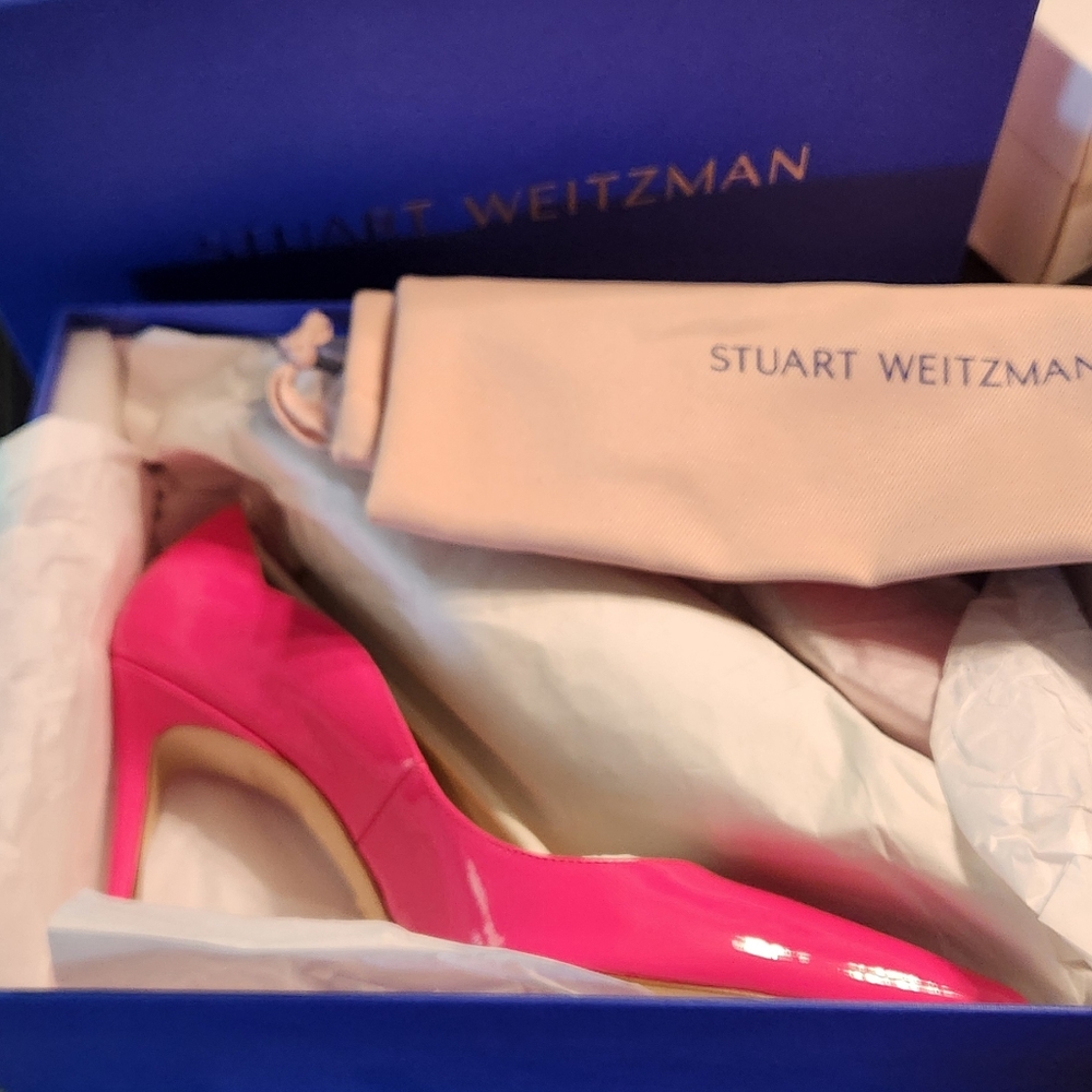 Stuart Weitzman Stuart 100 Scallop Pump Magenta Size 7.5 B Stiletto Patent - Picture 7 of 7